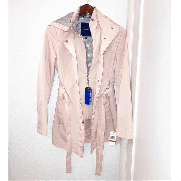 Nautica Jackets & Blazers - NWT NAUTICA Dusty Rose Hooded Belted Water Resistant Raincoat SZ: X-Small